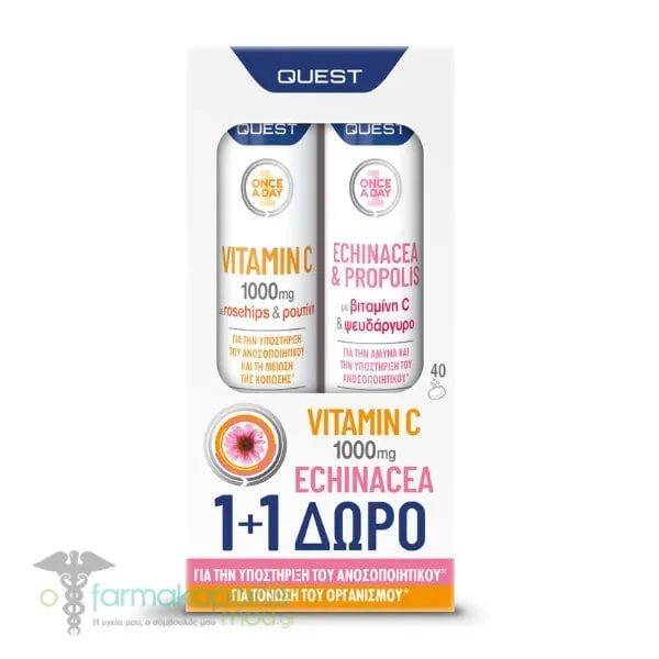 Quest PromoVitamin C 1000mg & Echinacea & Propolis, 2x20eff.tabs, 1σετ