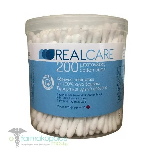 Real Care Μπατονέτες από 100% Αγνό Βαμβάκι Χάρτινες, 200τεμ