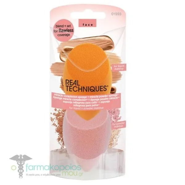 Real Techniques Miracle Complexion Sponge & Miracle Powder Sponge Set, 2pcs - Πορτοκαλί-Ροζ