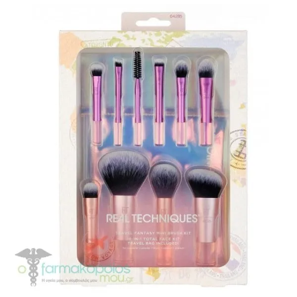 Real Techniques Travel Fantasy Mini Brush Set 10-in-1 Total Face Kit, 10pcs & Mini Makeup Bag (04285), 1set