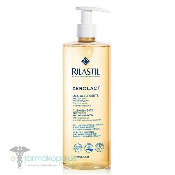 Rilastil Xerolact Cleansing Oil Promo (400ml Επιπλέον Προϊόν) Ελαιώδες Καθαριστικό για Αναπλήρωση Λιπιδίων με Φυσιολογικό pH 5,5 για Επιδερμίδες με Τάση Ατοπίας, 750ml