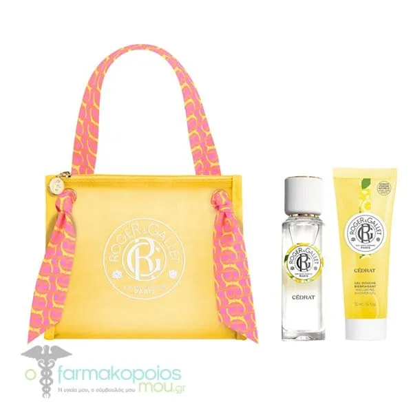 Roger&Gallet Cedrat Promo Wellbeing Fragrant Water, 30ml, Wellbeing Shower Gel, 50ml & Free Beauty Bag, 1set