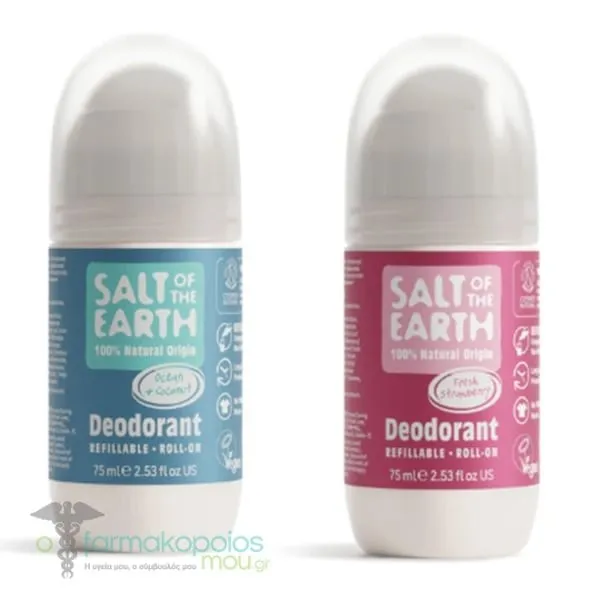 Salt of the Earth Pack Vegan Refillable Roll-On Deodorant Sweet Strawberry Αποσμητικό Επαναγεμιζόμενο, 75ml & Vegan Refillable Roll-On Deodorant Ocean & Coconut Αποσμητικό Επαναγεμιζόμενο, 75ml, 1σετ