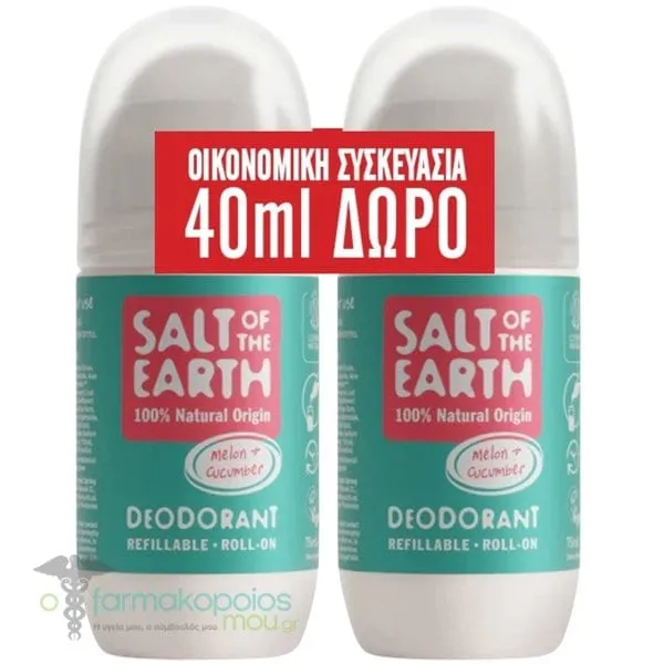 Salt of the Earth Promo Melon & Cucumber Refillable Deodorant Αποσμητικό Roll-On, 2x75ml