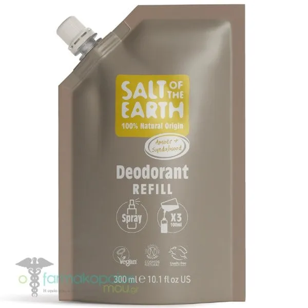 Salt of the Earth Vegan Natural Deodorant Spray Refill Pouch Amber & Sandalwood Αποσμητικό, 300ml