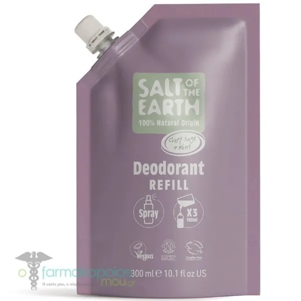 Salt of the Earth Vegan Natural Deodorant Spray Refill Pouch Clary Sage & Mint Αποσμητικό, 300ml