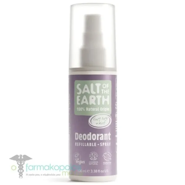 Salt of the Earth Vegan Natural Deodorant Spray Refillable Clary Sage & Mint Αποσμητικό Επαναγεμιζόμενο, 100ml