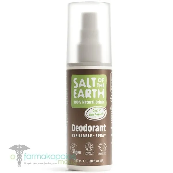 Salt of the Earth Vegan Natural Deodorant Spray Refillable Oud & Bergamot Αποσμητικό Επαναγεμιζόμενο, 100ml