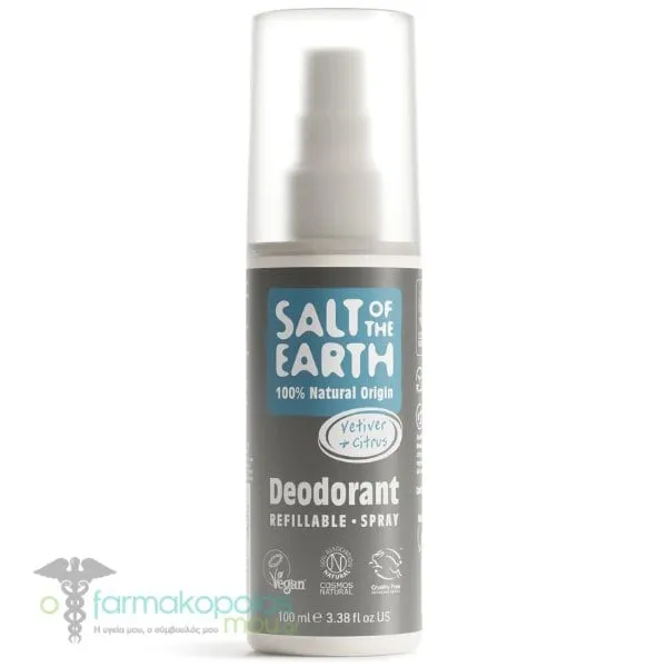 Salt of the Earth Vegan Natural Deodorant Spray Refillable Vetiver & Citrus Αποσμητικό Επαναγεμιζόμενο, 100ml