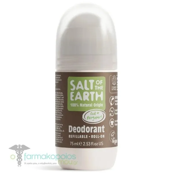 Salt of the Earth Vegan Refillable Roll-On Deodorant Oud & Bergamot Αποσμητικό Επαναγεμιζόμενο, 75ml