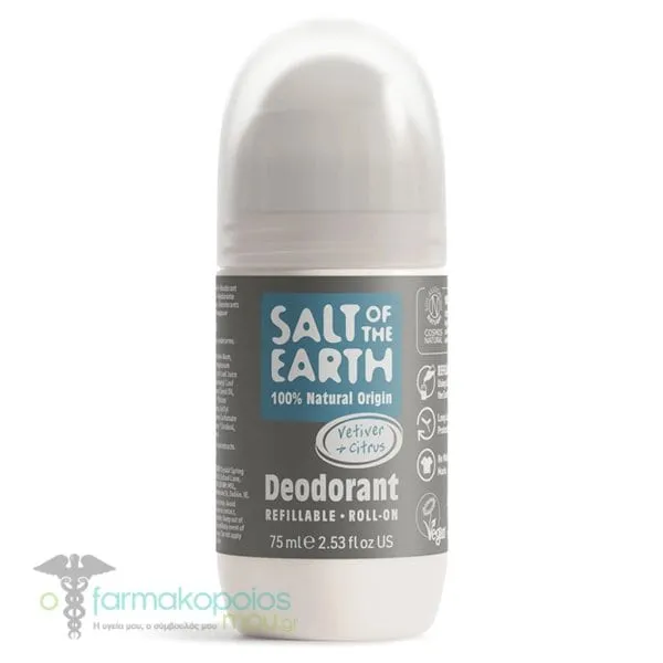 Salt of the Earth Vetiver & Citrus Natural Refillable Ανδρικό Aποσμητικό Επαναγεμιζόμενο σε Roll On, 75ml