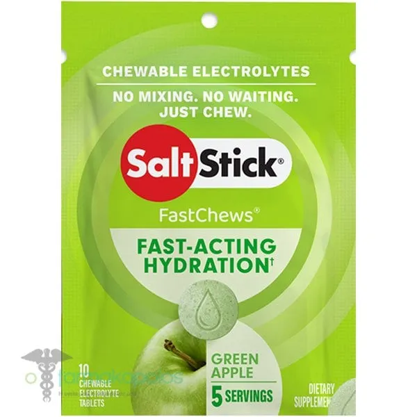 SaltStick FastChews Chewable Electrolytes Green Apple, 10chew.tabs