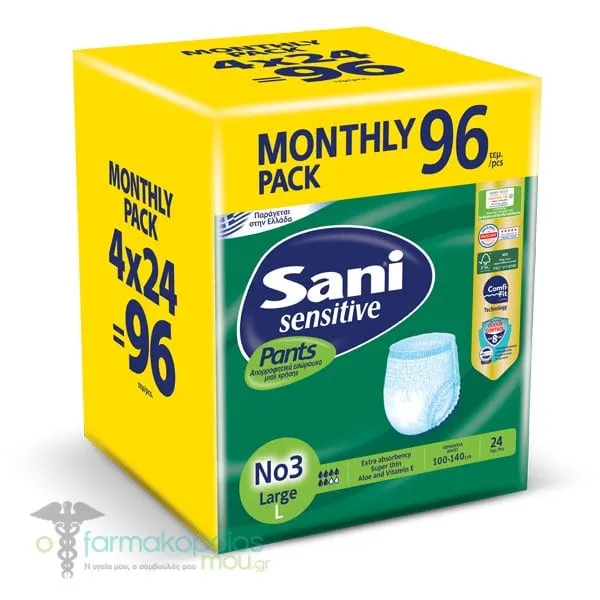 Sani Sensitive Monthly Pack Pants Large No.3 (4x24pcs), 96pcs