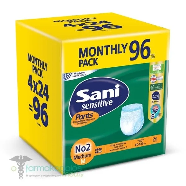 Sani Sensitive Monthly Pack Incontinence Pants No.2 Medium, 96pcs (4x24pcs)