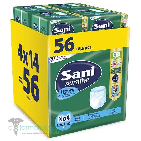 Sani Sensitive Pants Ελαστικό Εσώρουχο Ακράτειας Extra Large No4, (4x14τεμ) 56τεμ