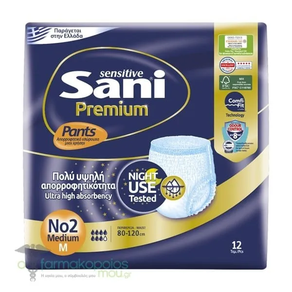 Sani Sensitive Premium Pants Nο.2 Medium, 12pcs