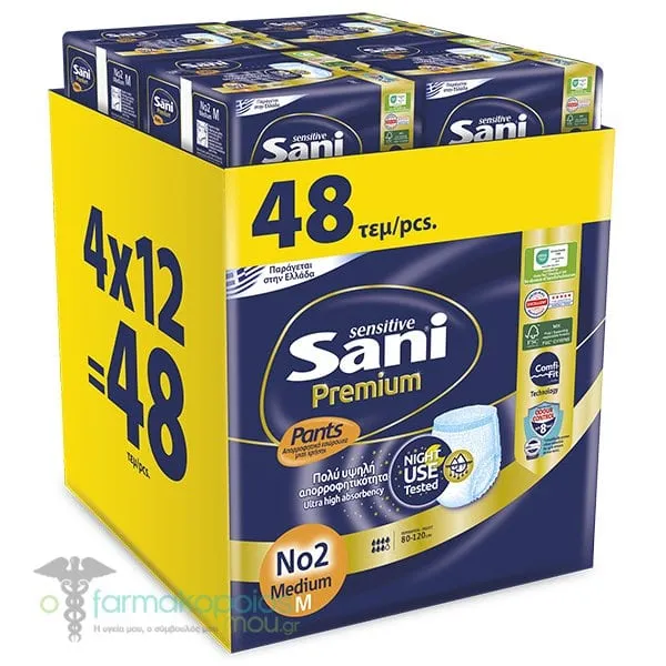 Sani Sensitive Premium Pants No.2 Medium (4x12pcs), 48pcs