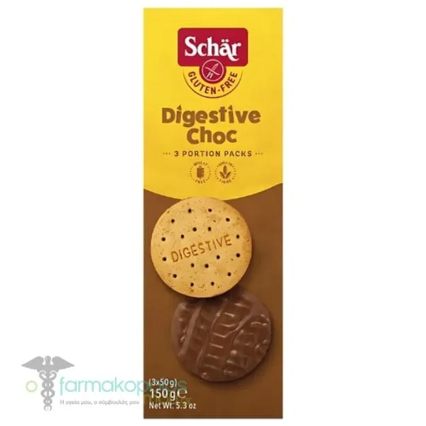 Schar Digestive Choc Μπισκότα με Επικάλυψη Σοκολάτας Γάλακτος, 150g