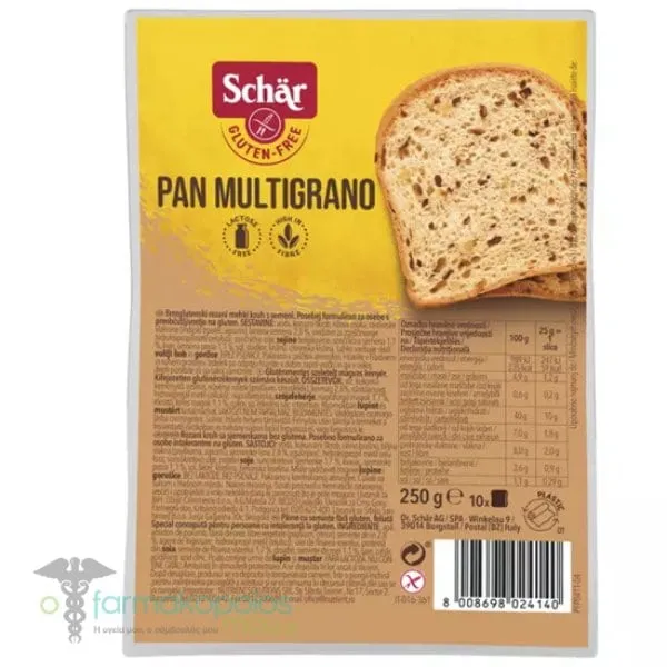 Schar Pan Multigrano Ψωμί Πολύσπορο σε Φέτες, 250g