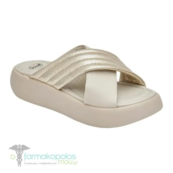 Scholl Boca Cross (30502) Δερμάτινα Ανατομικά Σανδάλια, 1ζεύγος - Platinum