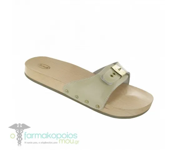 Scholl Pescura Flat Mule Beige Anatomic Sandal with Wooden Sole, 1 pair