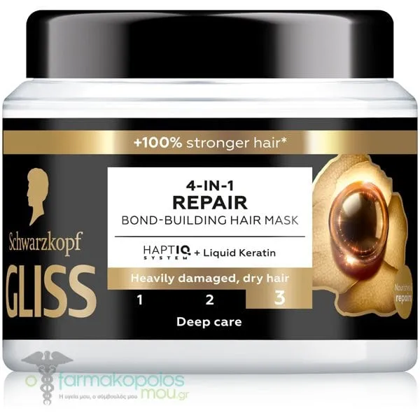 Schwarzkopf Gliss 4-in-1 Repair Bond-Building Hair Mask for Heavily Damaged, Dry Hair, 400ml
