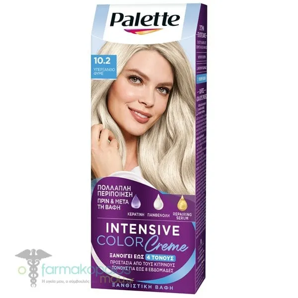 Schwarzkopf Palette Intensive Color Cream Μόνιμη Κρέμα Βαφή Μαλλιών No. 10.2 Υπέρξανθο Φυμέ, 1τεμ