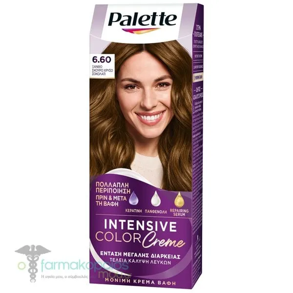 Schwarzkopf Palette Intensive Color Cream Μόνιμη Κρέμα Βαφή Μαλλιών No. 6.60 Ξανθό Σκούρο Χρυσό Σοκολατί, 1τεμ