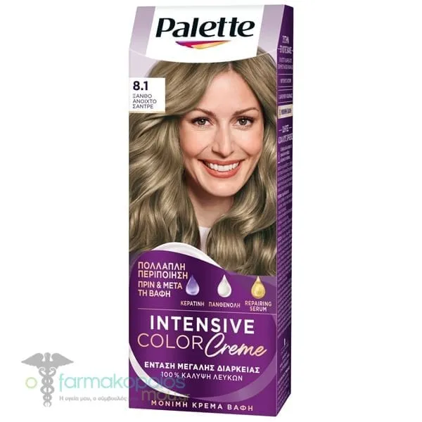 Schwarzkopf Palette Intensive Color Cream Μόνιμη Κρέμα Βαφή Μαλλιών No. 8.1 Ξανθό Ανοιχτό Σαντρέ, 1τεμ