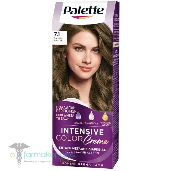 Schwarzkopf Palette Intensive Color Creme Μόνιμη Κρέμα Βαφή Μαλλιών Nο. 7.1 Ξανθό Σαντρέ, 1τεμ