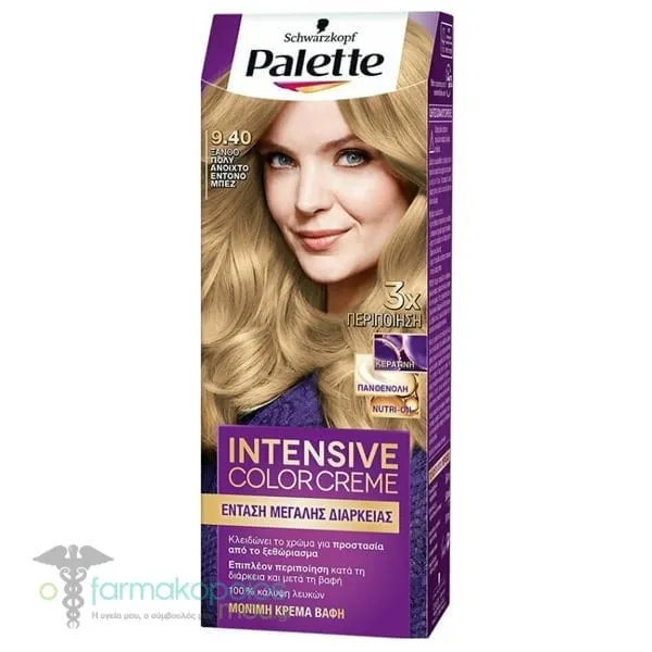 Schwarzkopf Palette Intensive Color Creme No. 9.40 Βαφή Μαλλιών Ξανθό Πολύ Ανοιχτό Έντονο Μπεζ, 50ml