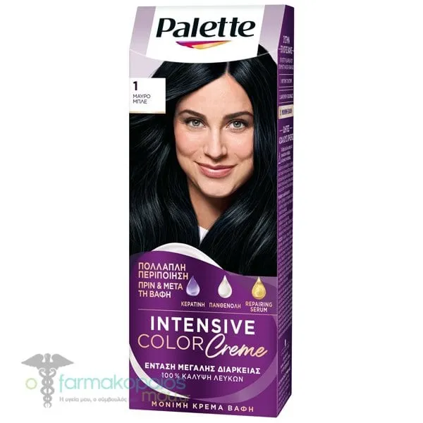 Schwarzkopf Palette Intesive Color Cream Μόνιμη Κρέμα Βαφή Μαλλιών No. 1 Μαύρο-Μπλέ, 1τεμ