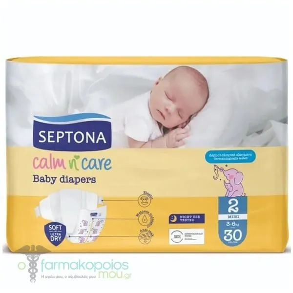 Septona Calm Ν' Care Βρεφικές Πάνες Mini No2 (3-6kg), 30τεμ