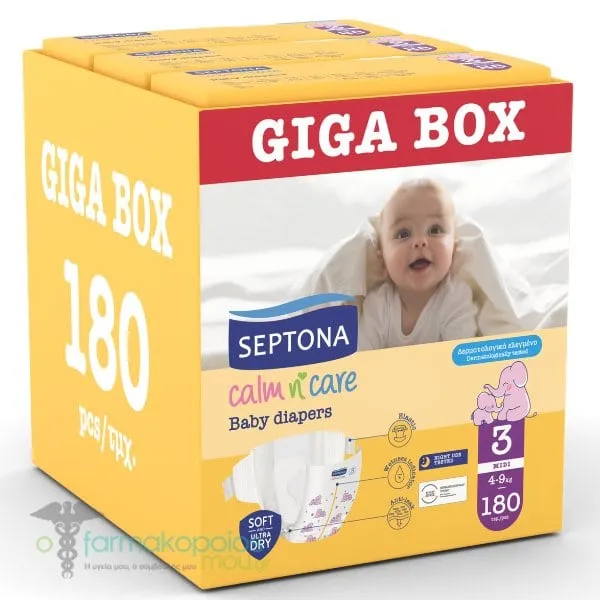 Septona Giga Box Calm N' Care Baby Diapers Midi No 3 (4-9kg), 180pcs