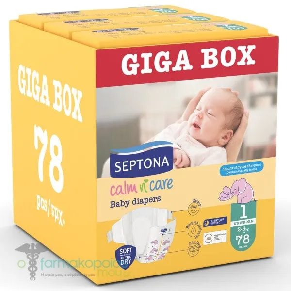 Septona Giga Box Calm N' Care Baby Diapers Newborn No 1 (2-5kg), 78pcs