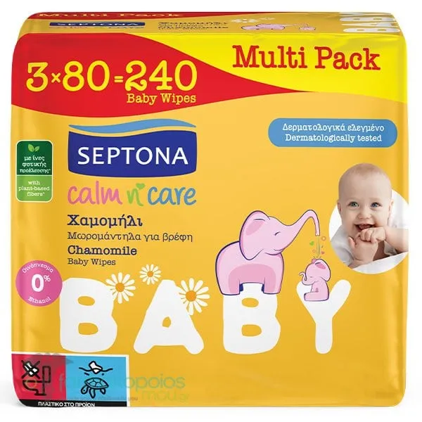 Septona Calm n' Care Baby Wipes with Chamomile Multipack, 3x80pcs, 1set
