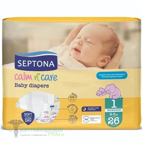 Septona Calm N' Care Βρεφικές Πάνες No1 (2-5kg), 26τεμ