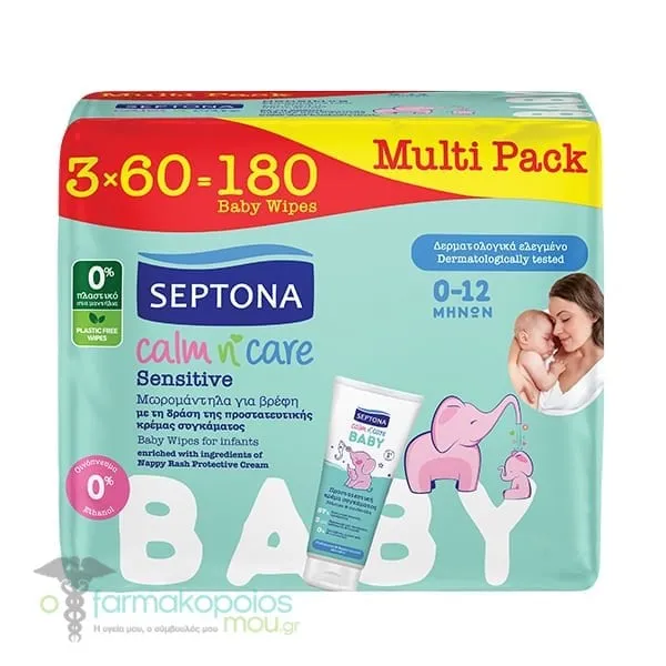 Septona Calm n' Care Sensitive Baby Wipes, (3x60pcs) 180pcs