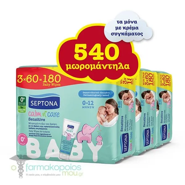 Septona Calm n' Care Sensitive Baby Wipes, 9x60pcs