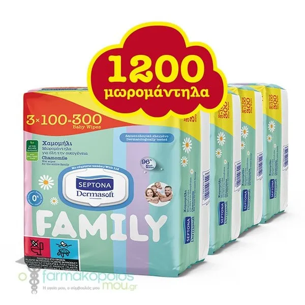 Septona Dermasoft Family Baby Wipes, 12x100pcs