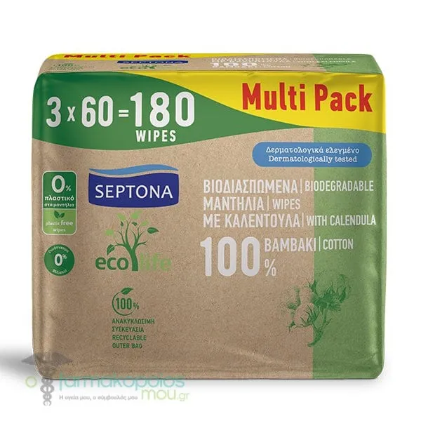 Septona Eco Life Baby Wipes, (3x60pcs) 180pcs