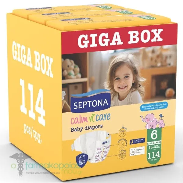 Septona Giga Box Calm N' Care Baby Diapers Extra Large No 6 (13-20kg), 114pcs