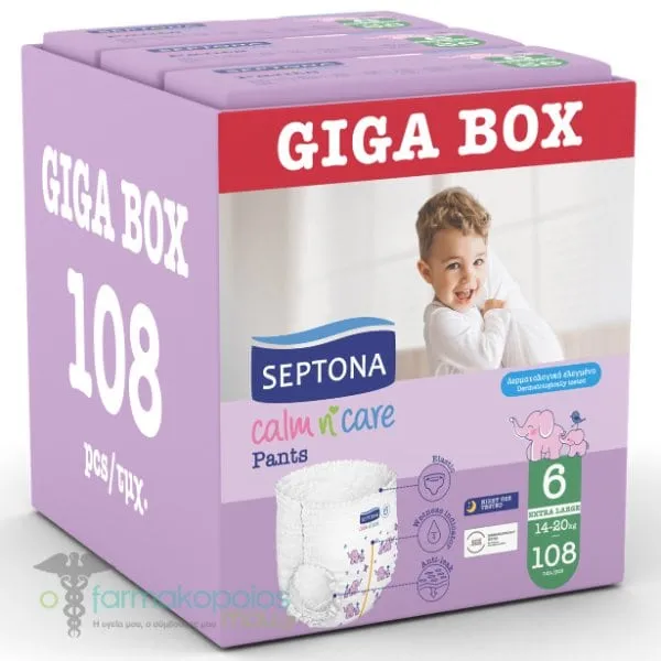 Septona Giga Box Calm N' Care Baby Diaper Pants Extra Large No 6 (14-20kg), 108pcs