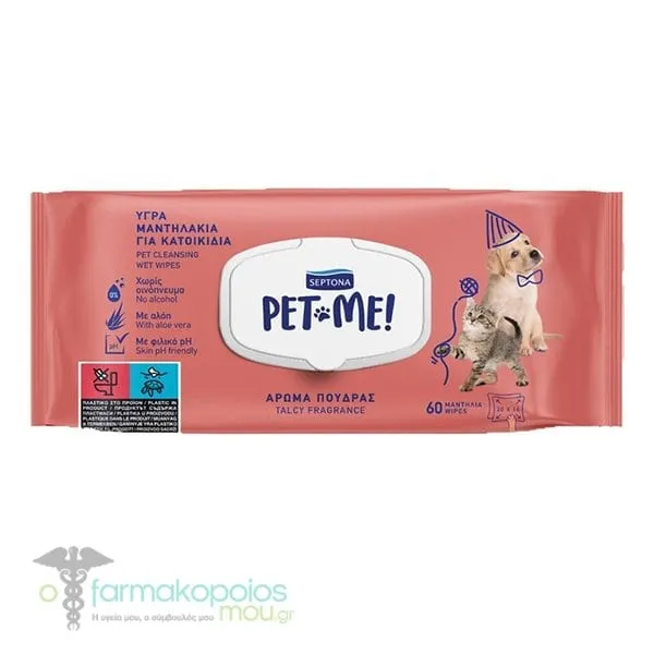 Septona Pet Me! Pet Cleansing Wet Wipes Talcy Fragrance, 60pcs