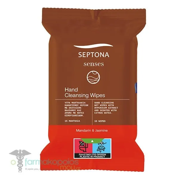 Septona Senses Hand Cleansing Wipes Mandarin & Jasmine, 15pcs