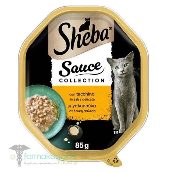 Sheba Wet Cat Food with Turkey in White Sauce in a Tray, 85gr