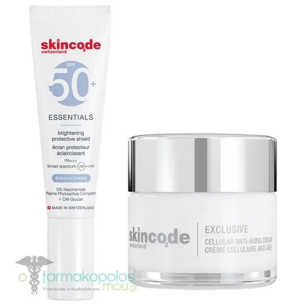 Skincode Exclusive Anti-Aging & Anti-Spot Kit με Cellular Anti-Aging Cream Αντιγηραντική Κρέμα Προσώπου, 50ml & Brightening Protective Shield Αντηλιακή Κρέμα SPF50+, 30ml, 1σετ