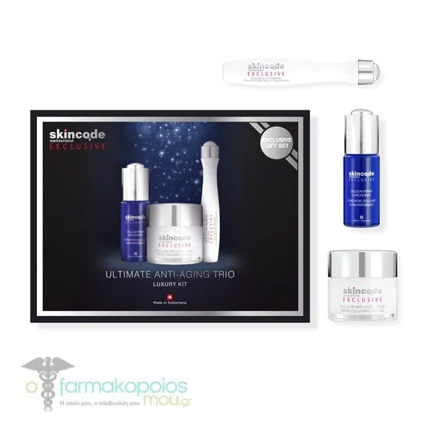 Skincode Exclusive Ultimate Anti-Aging Trio Gift Set with Cellular Anti-Aging Cream, 50ml, Concentrate, 30ml & Eye Roll Power Pen, 15ml, 1set