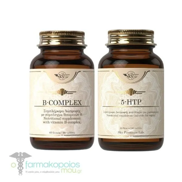 Sky Premium Life Promo Pack for Relaxation & Good Mood with B-Complex, 60tabs & 5-HTP, 60tabs, 1set