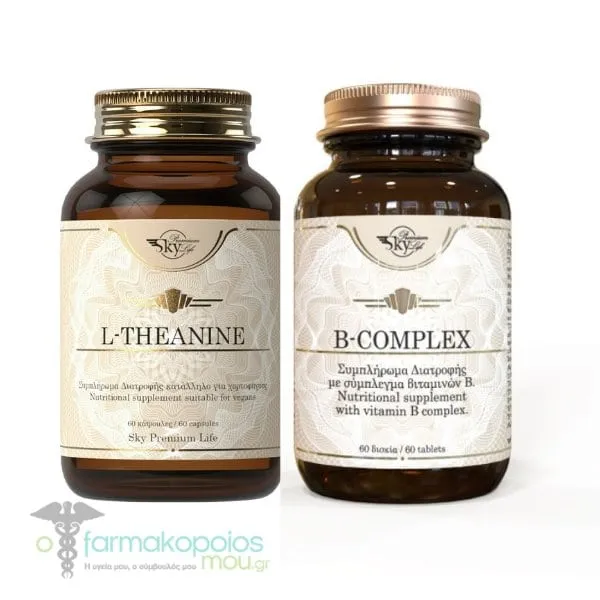 Sky Premium Life Promo Pack for Good Mood & Relaxation with L-Theanine, 60caps & B-Complex, 60tabs, 1set